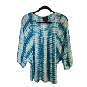 French Blue Women's Size Medium Drape Loose Sleeves Tie Dye Style Blouse